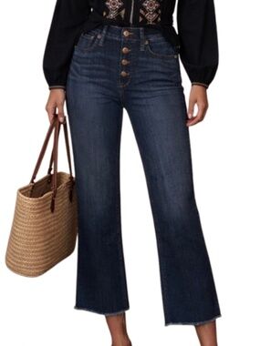 NWOT J.Crew 9" Demi Boot Cut Frayed Hem Dark Worn Wash Button Fly Jeans Size 26